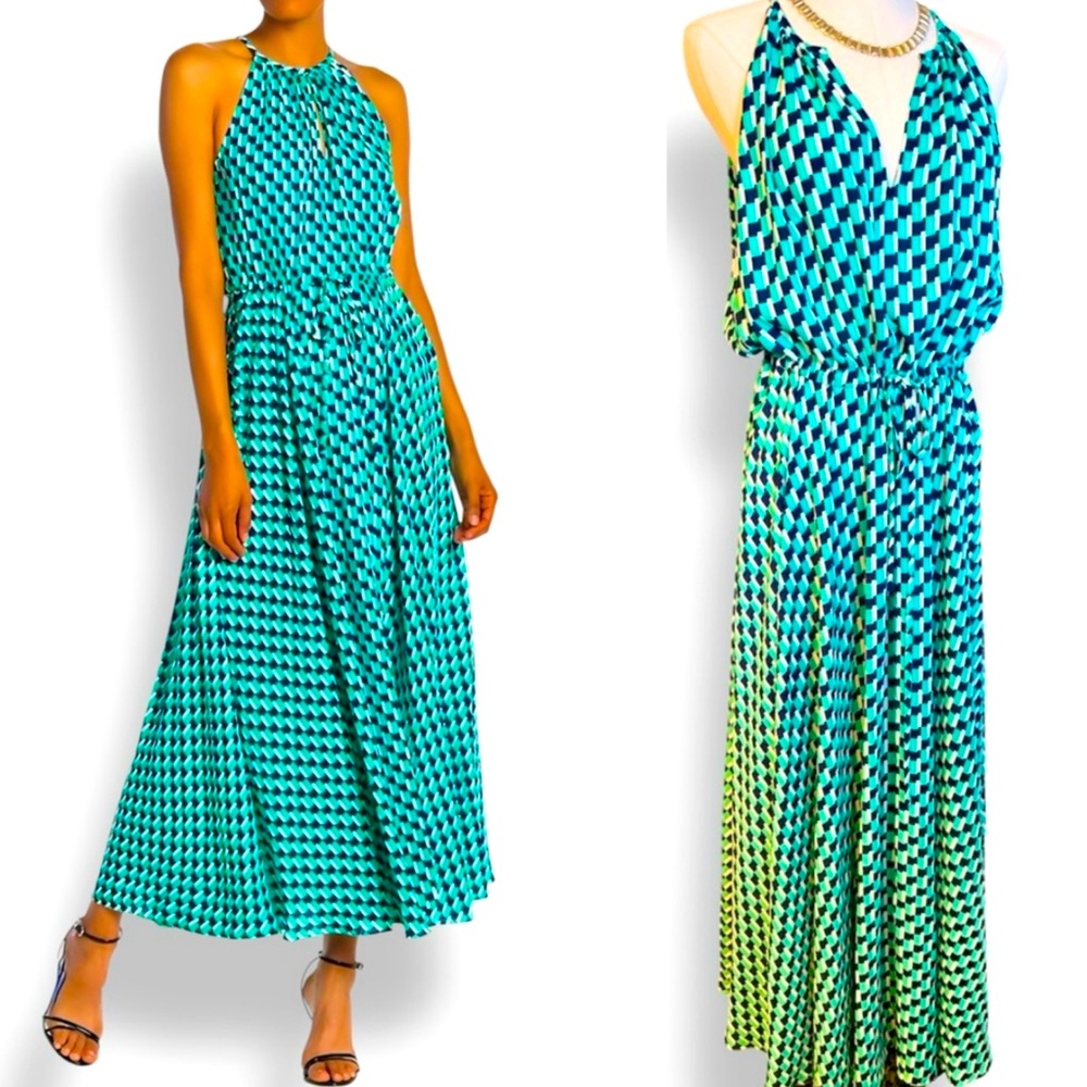 DVF DIANE VON FURSTENBERG 💥RARE💥 Geometric Green & Navy Maxi Dress